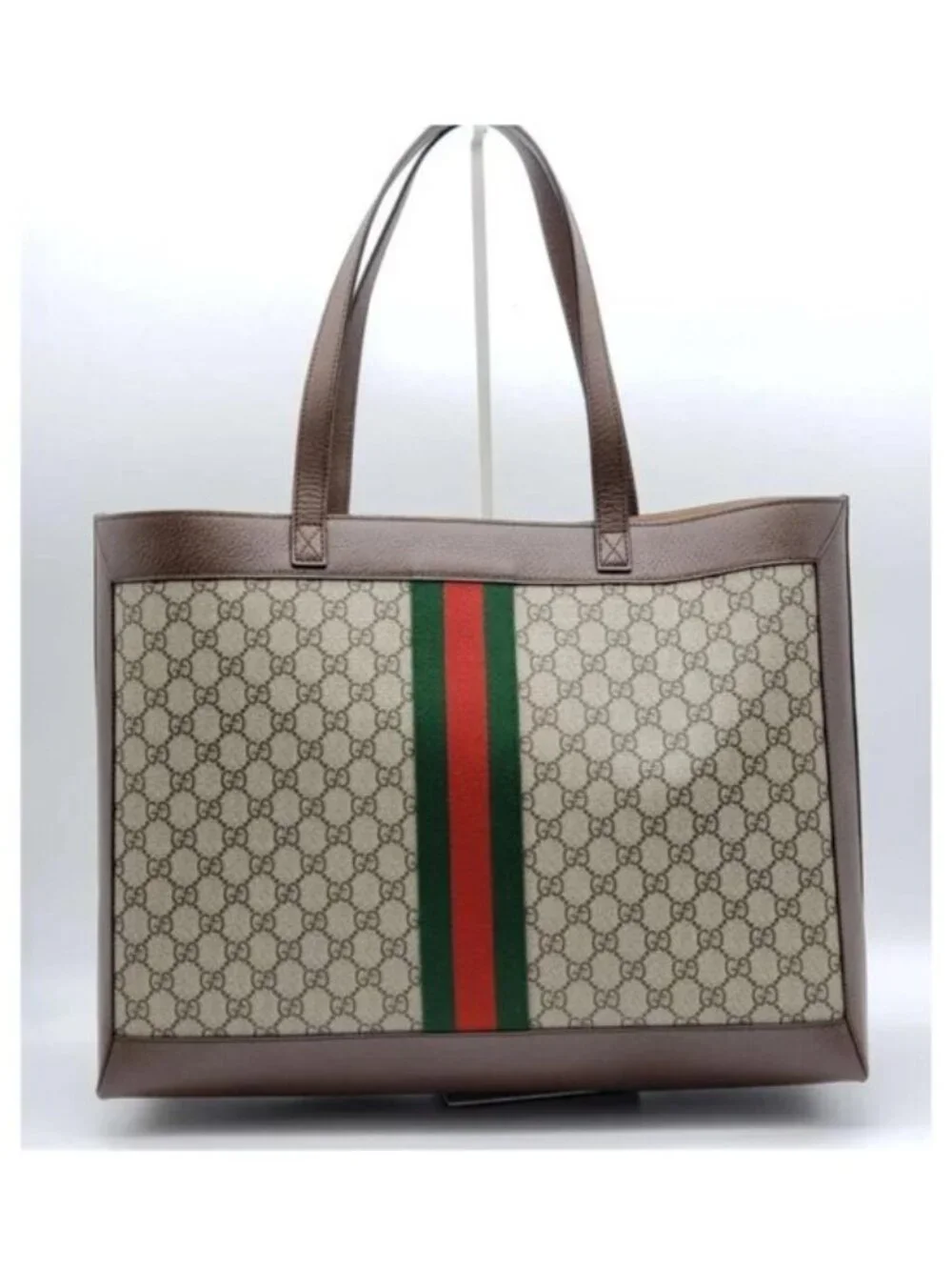 Authentic Gucci Ophidia GG Supreme Large Tote Bag Web Stripe w/ Pouch Bag